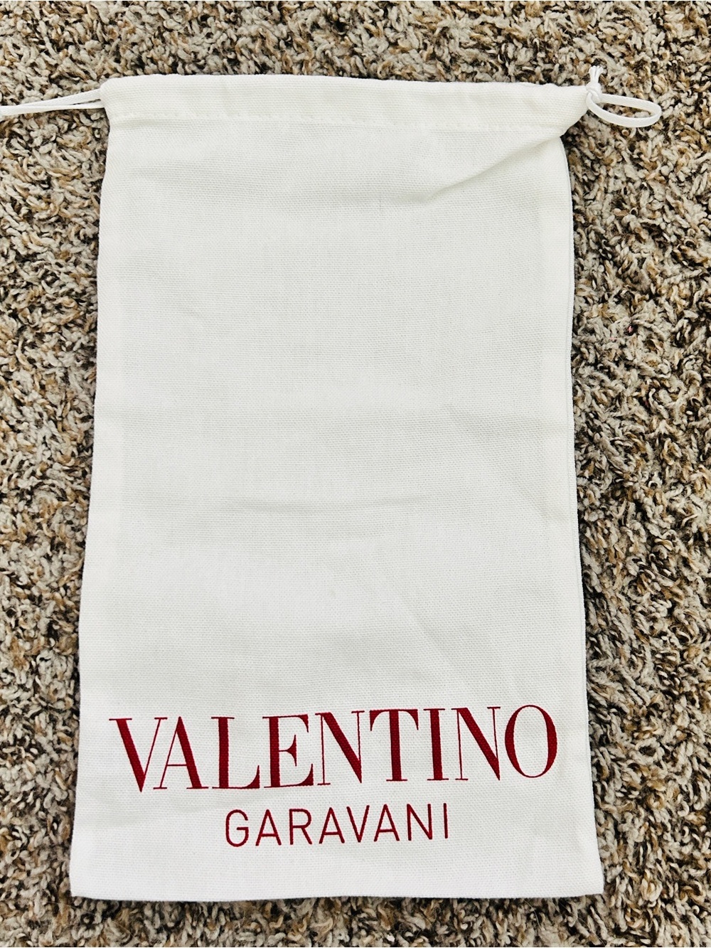 Valentino Garavani White Drawstring Bag with Red Logo 8” x 13”
